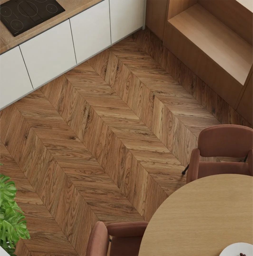 Ламинат Alpine Floor Chevron Art Орех Монблан LF109-11 французская елка 550×112×12 фото в интерьере